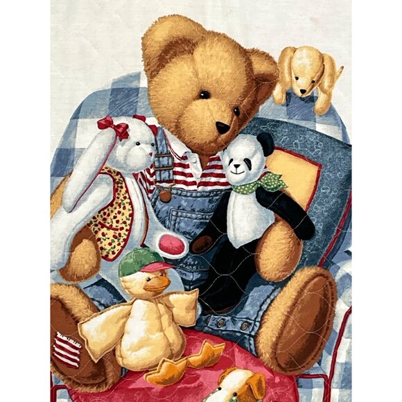 Homemade Baby Quilt With Toy Bear & Friends Pattern Approximately 34" x 44.5" - Picture 2 of 5